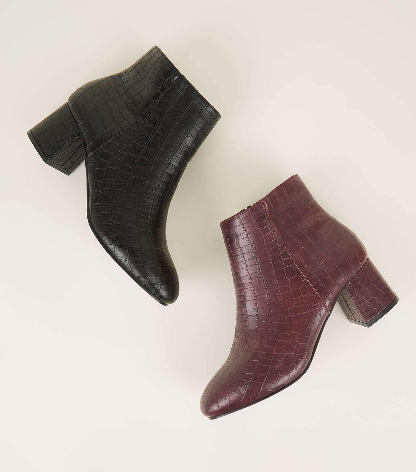 Wide Fit Dark Red Faux Croc Block Heel Ankle Boots Image 4