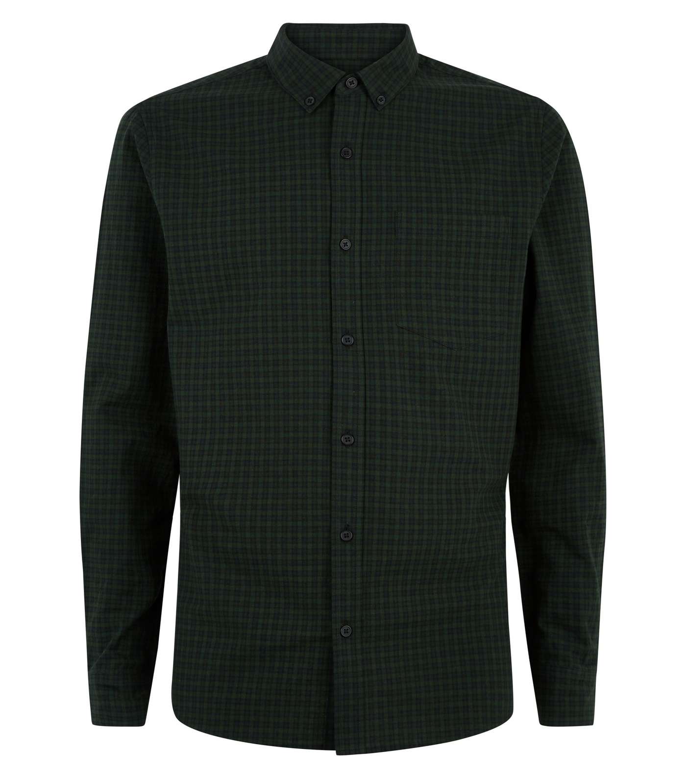 Dark Green Check Long Sleeve Cotton Shirt Image 4