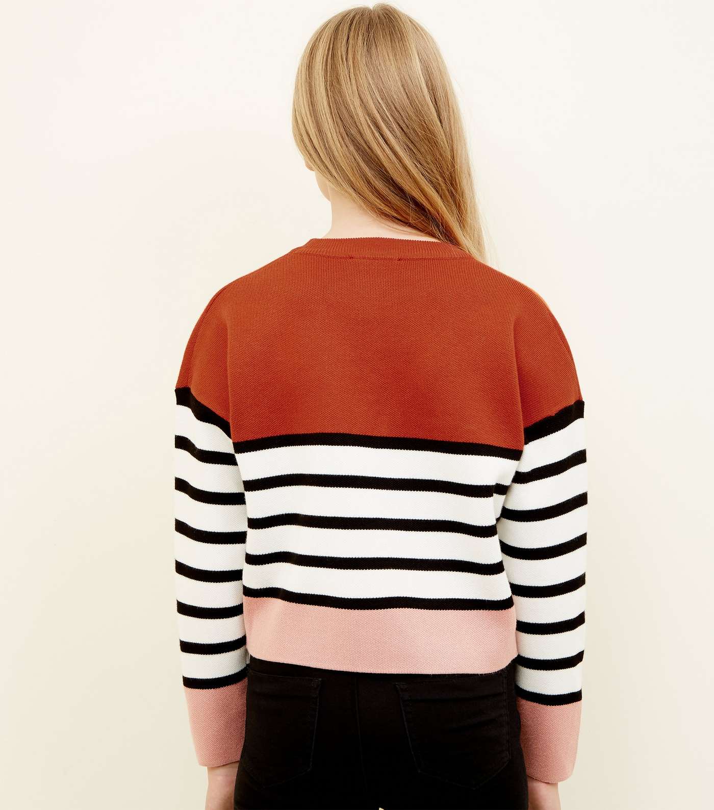 Girls Orange Colour Block Stripe Jumper Image 3