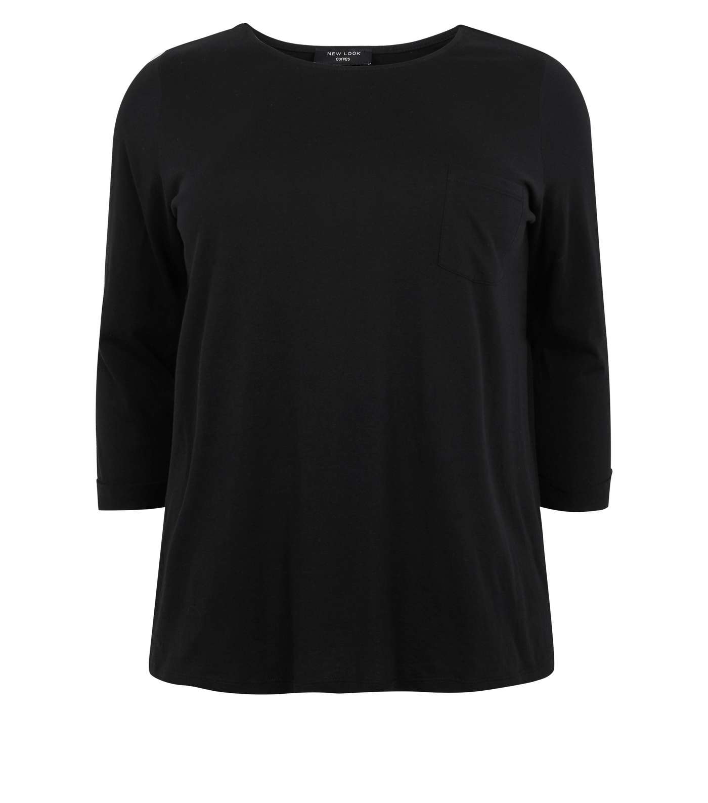 Curves Black Pocket Front Slouchy T-Shirt Image 4