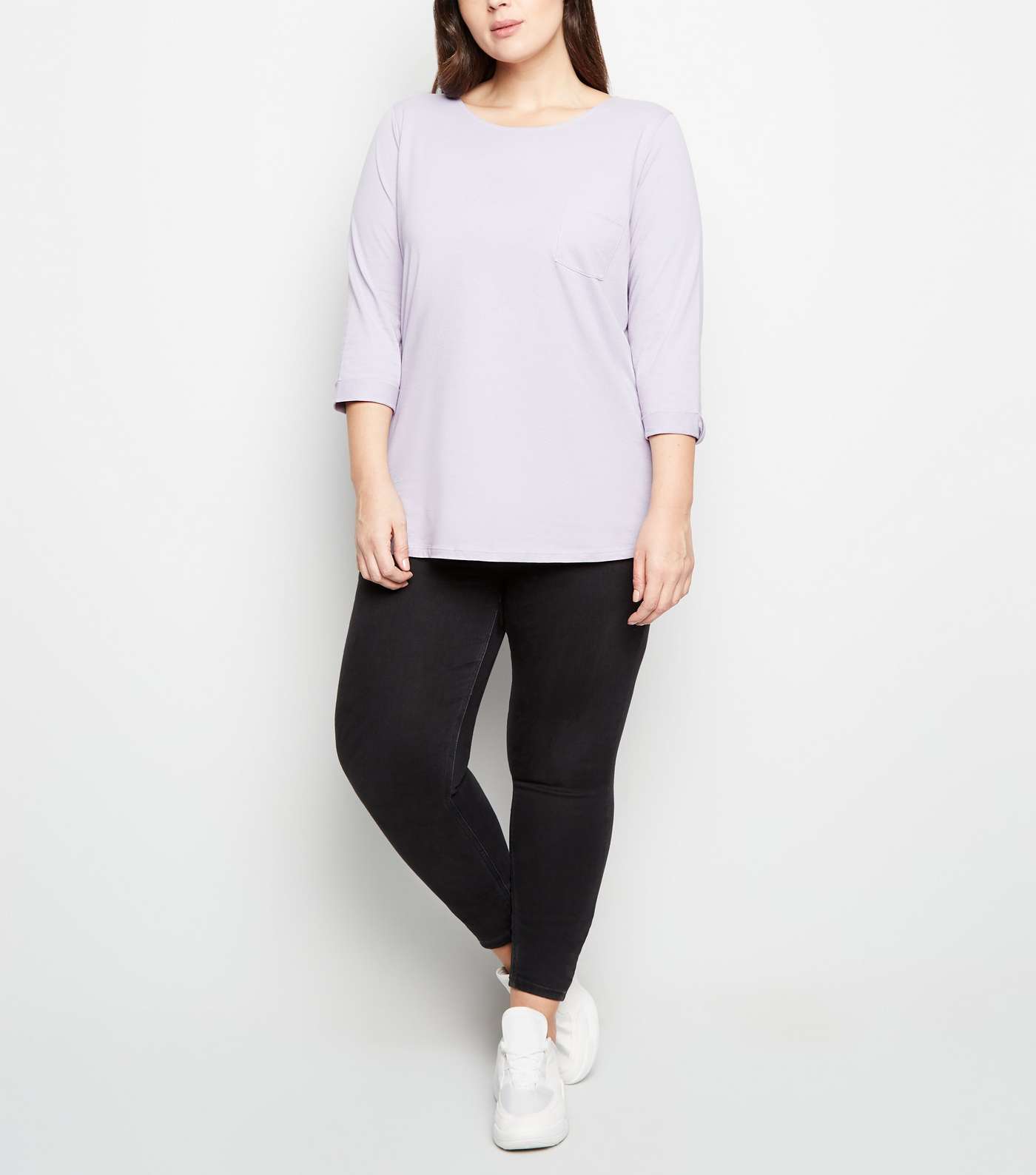 Curves Lilac Pocket Front Slouchy T-Shirt Image 2