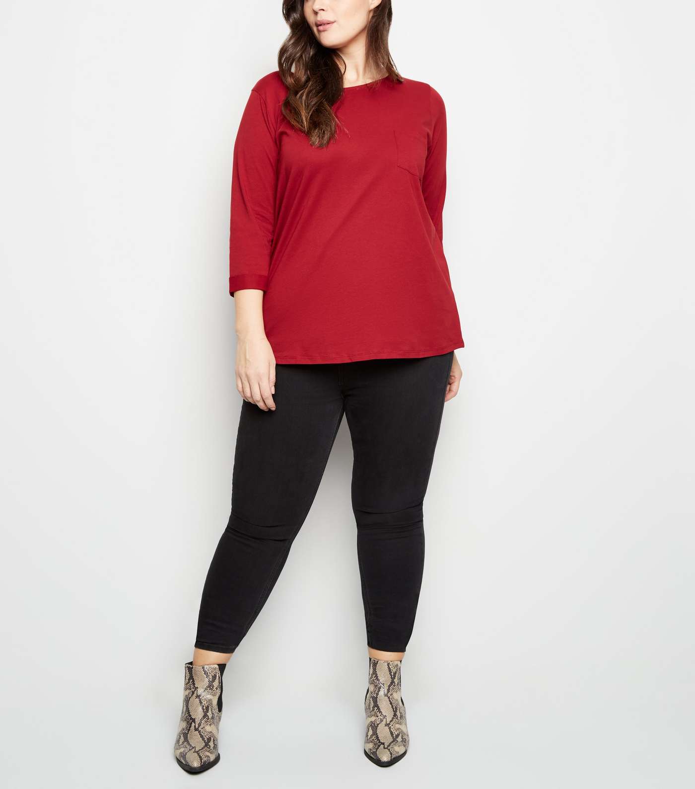 Curves Plum Pocket Front Slouchy T-Shirt Image 2