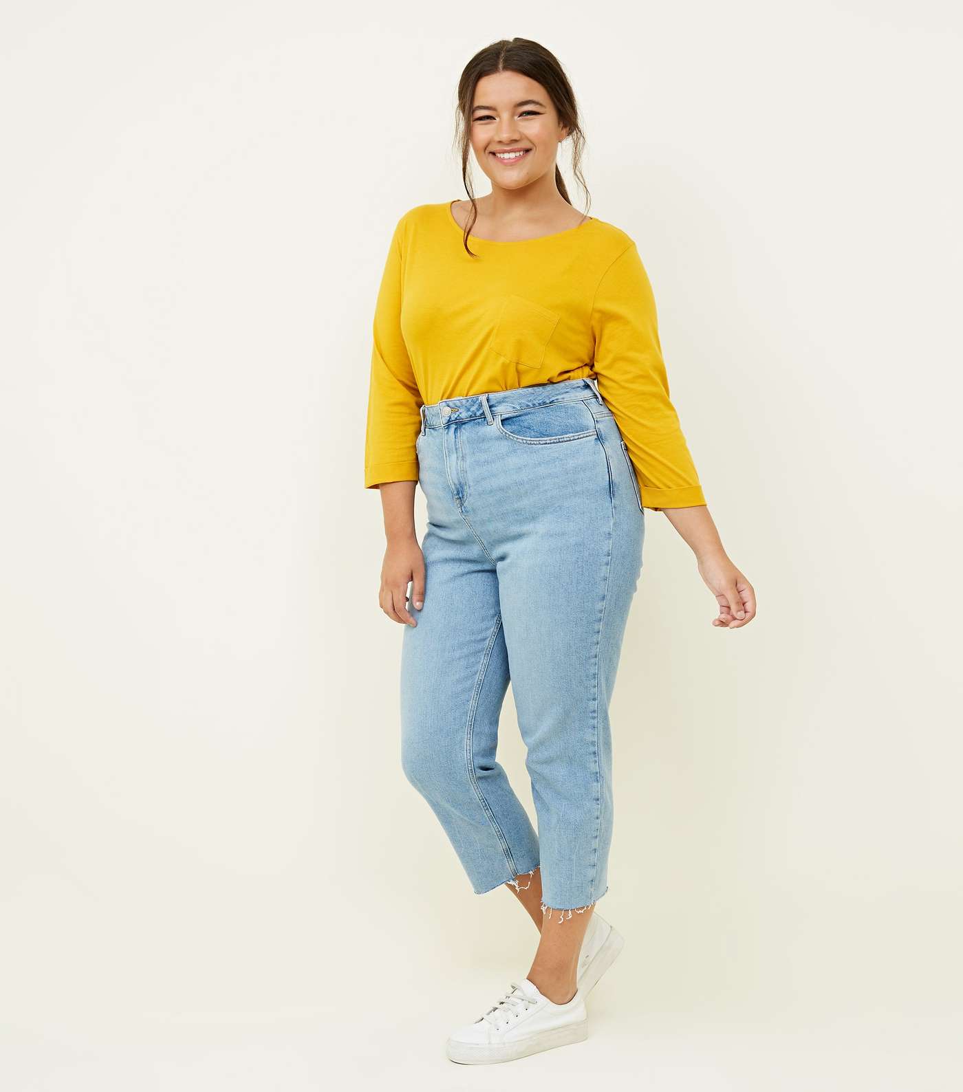 Curves Mustard Pocket Front Slouchy T-Shirt Image 2