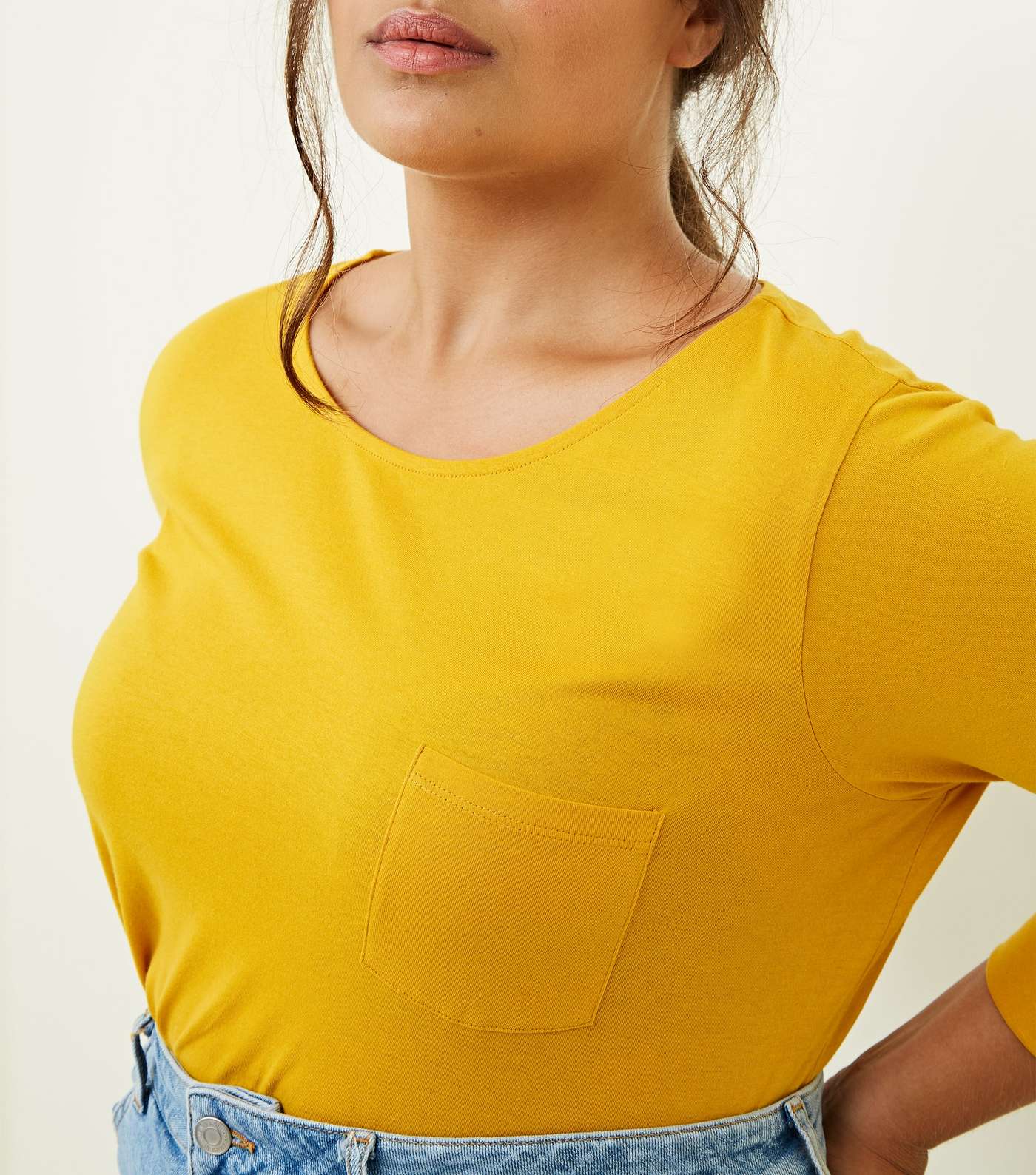 Curves Mustard Pocket Front Slouchy T-Shirt Image 4
