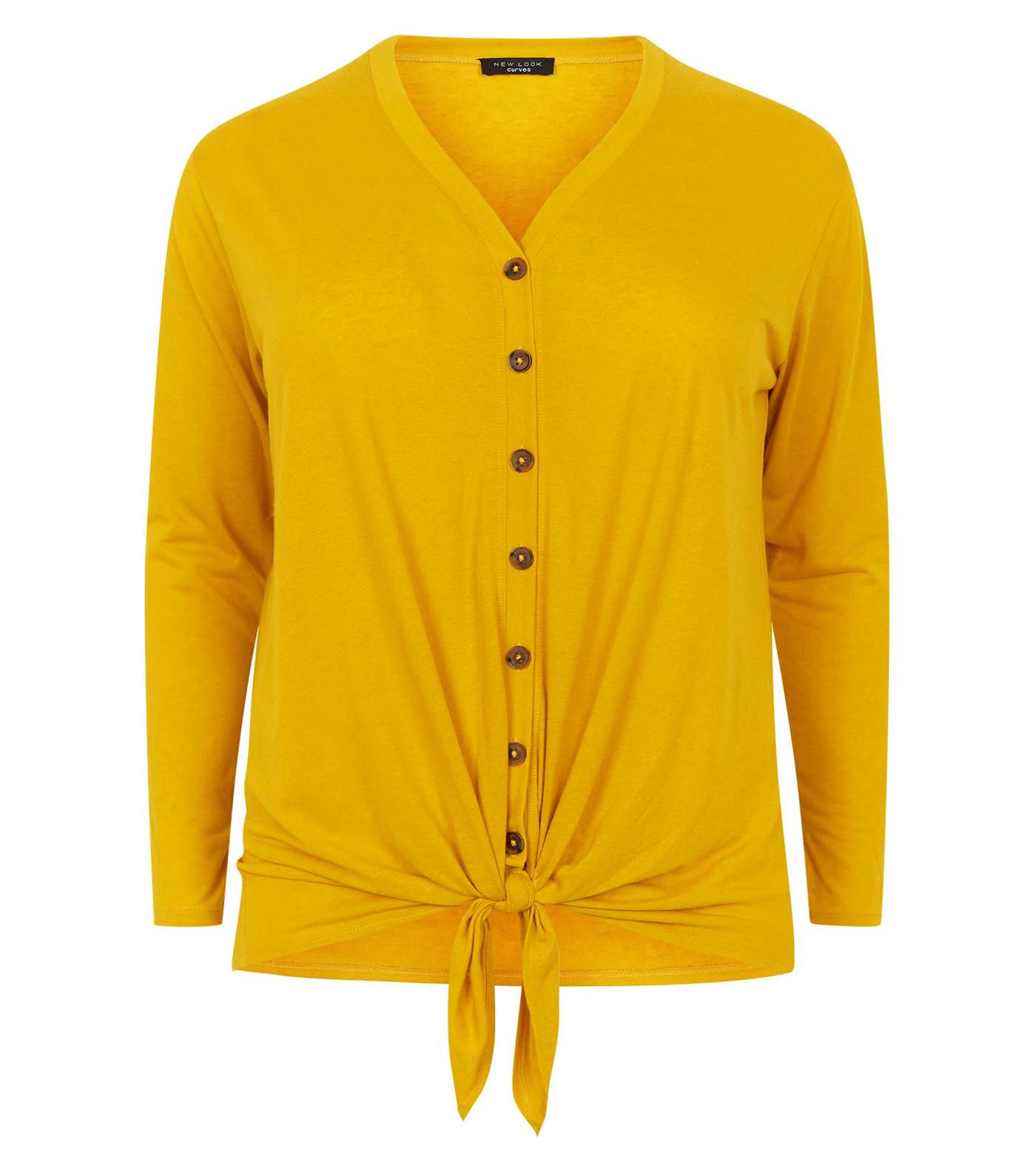 Curves Mustard Tie Through Button Front Top Image 4
