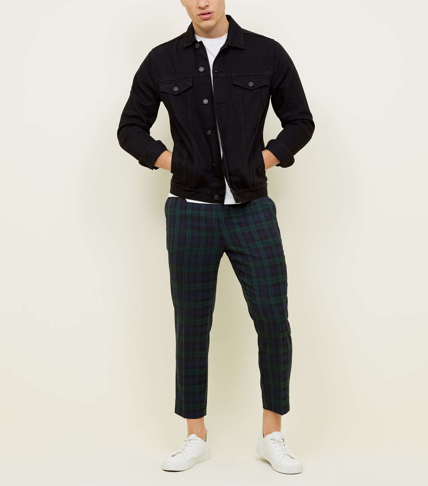 Navy and Green Check Pull-On Trousers Image 2
