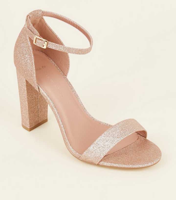 Wide Fit Rose Gold Glitter Block Heels