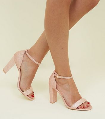 Wide Fit Rose Gold Glitter Block Heels New Look