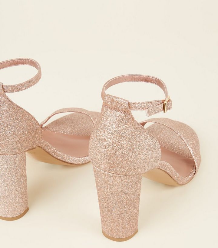 Linzi KORI Rose Gold Barely There With Glitter Block Heel Gold