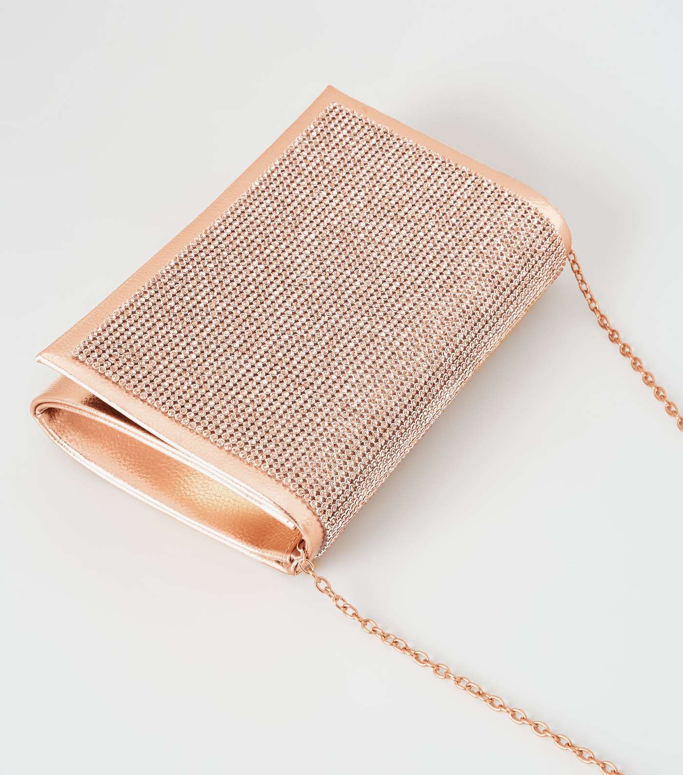 Rose Gold Diamanté Embellished Clutch Bag Image 4