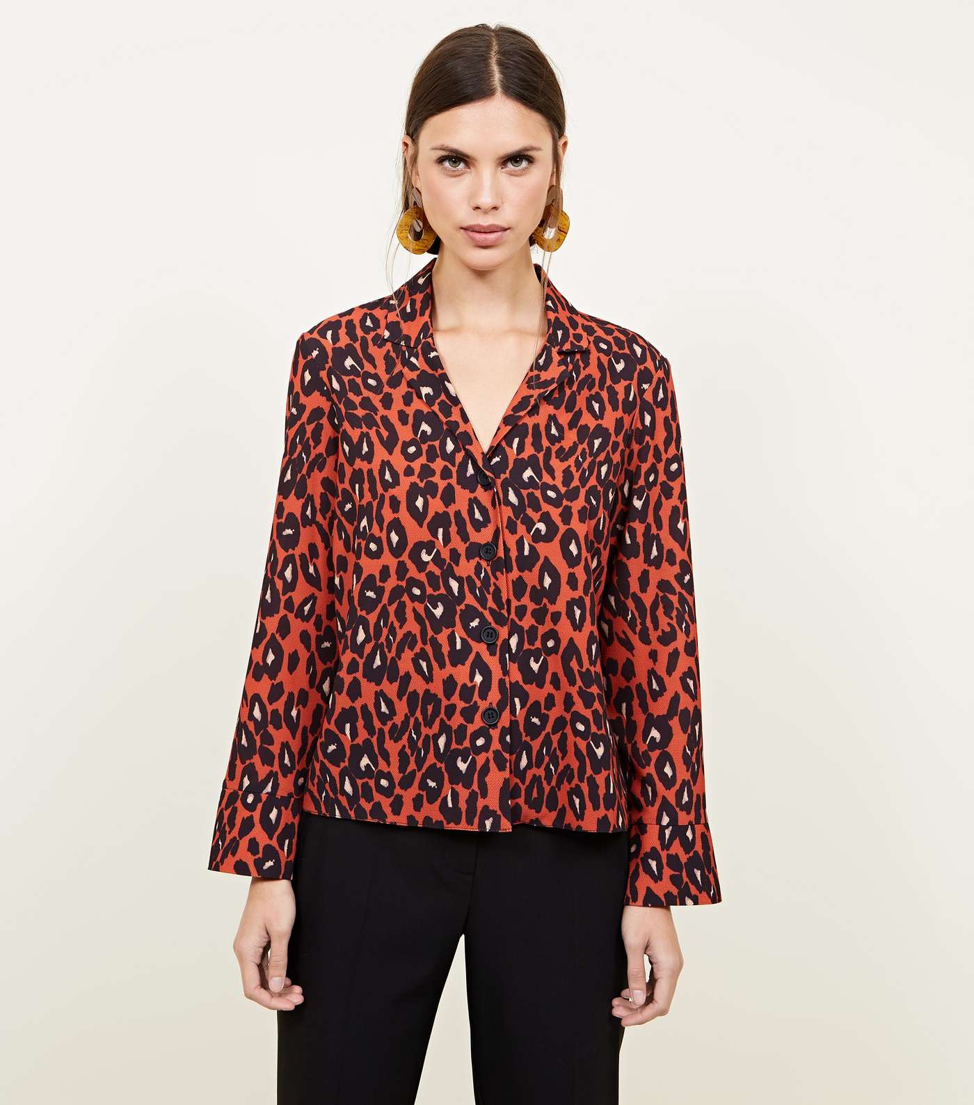 Brown Leopard Print Crepe Shirt 