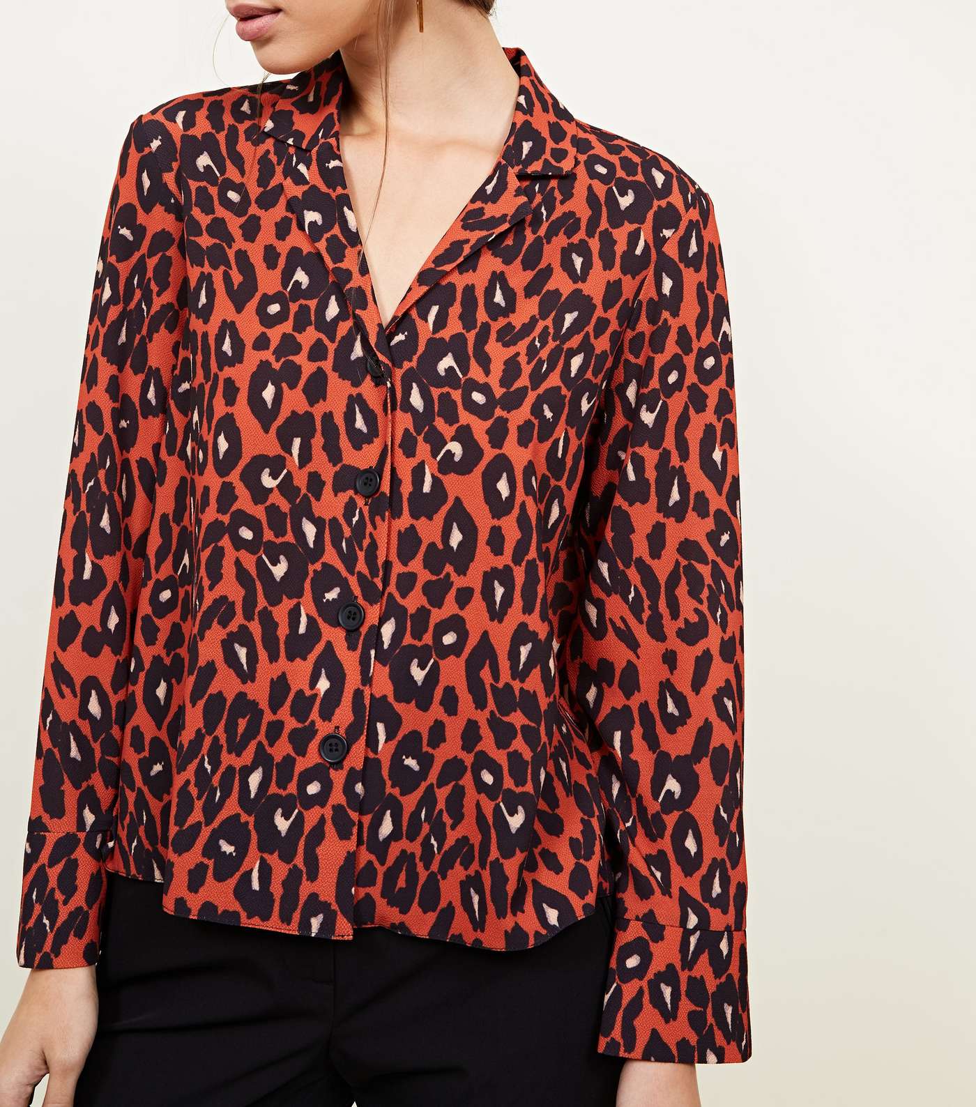 Brown Leopard Print Crepe Shirt  Image 5
