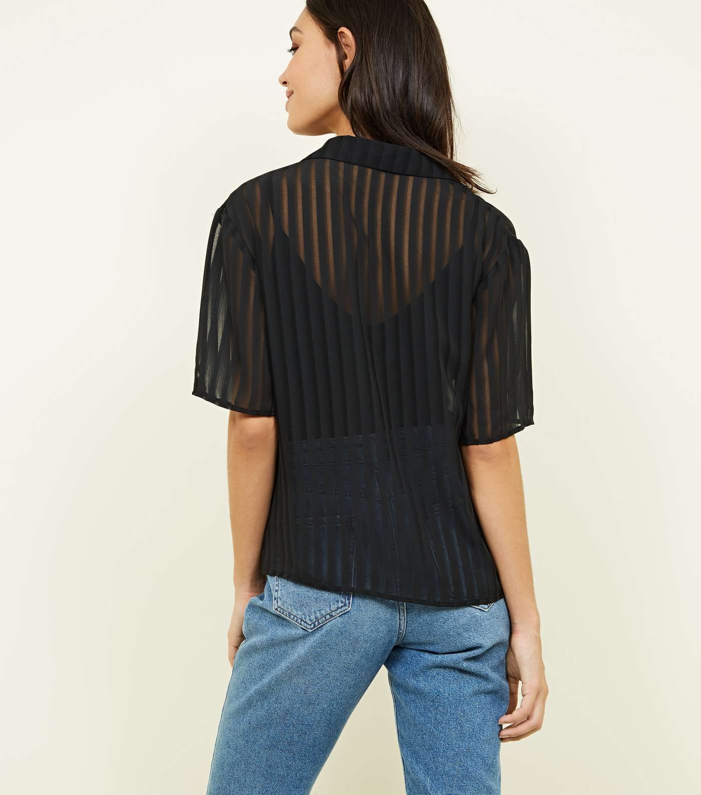 Black Stripe Chiffon Short Sleeve Shirt Image 3
