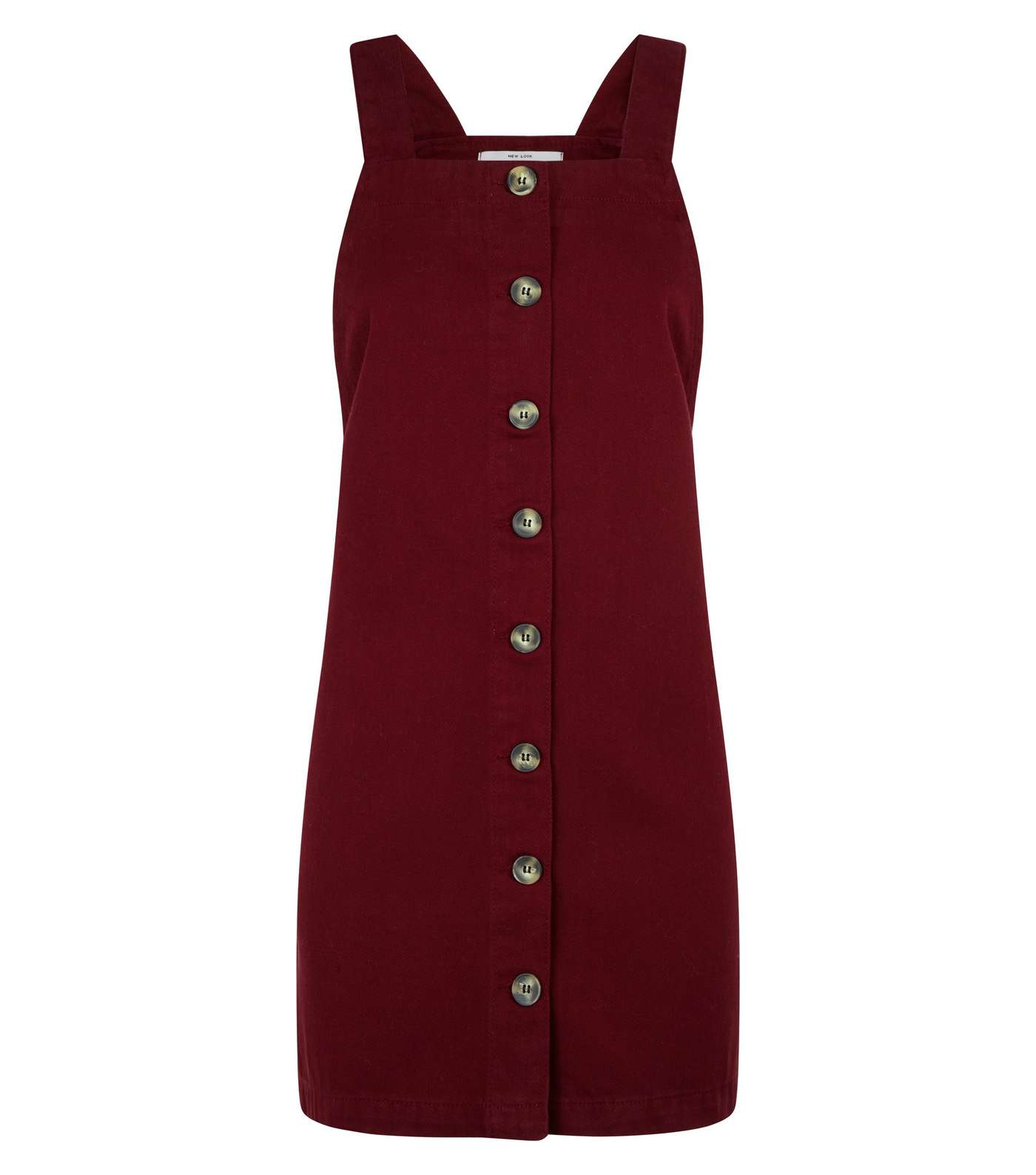 Burgundy Button Front Denim Pinafore Dress Image 4