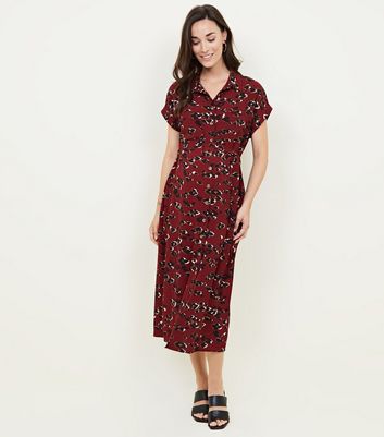 new look red animal print dress