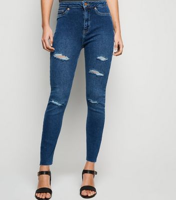 blue ripped high waist super skinny hallie jeans