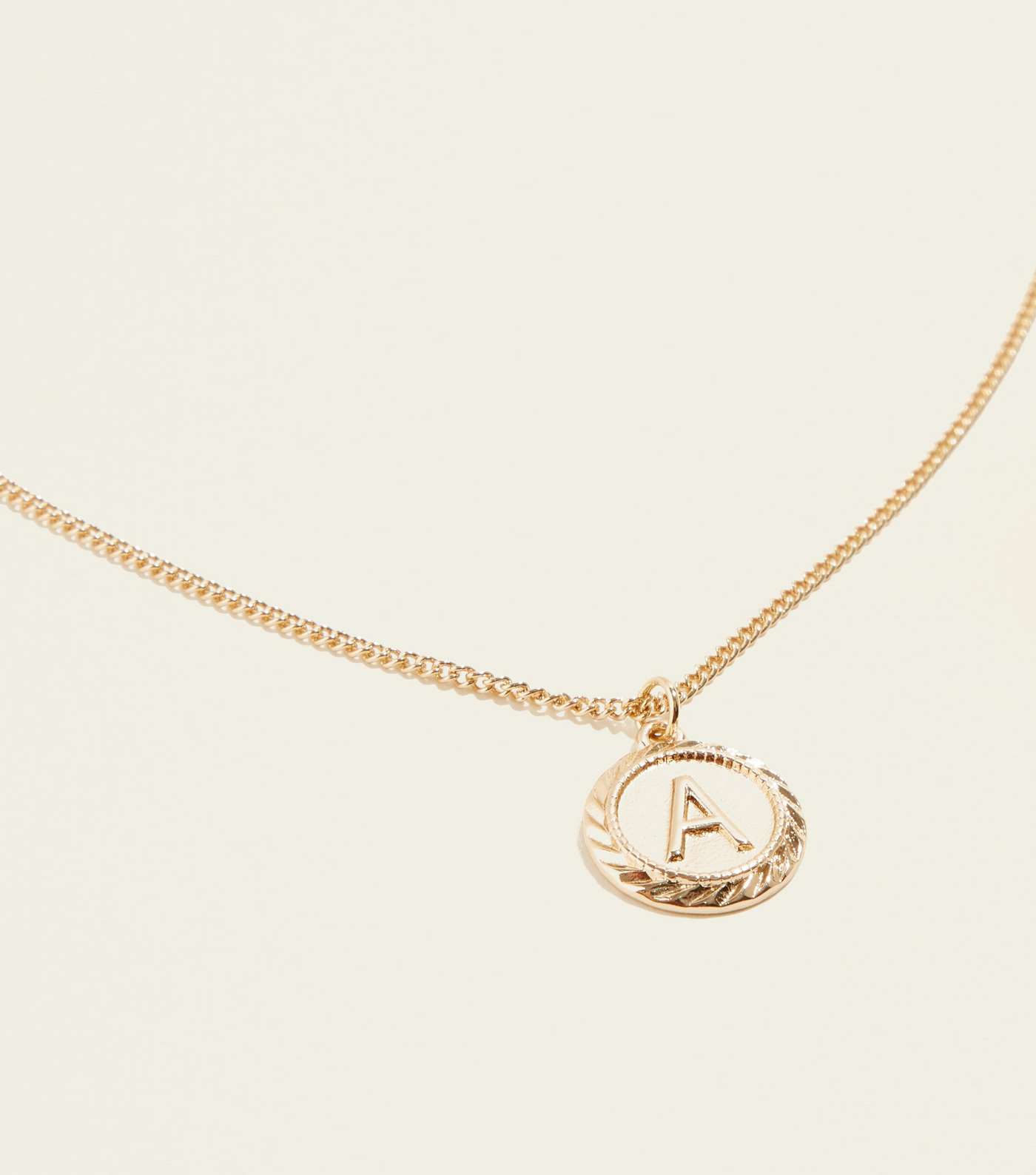 Gold A Initial Embossed Pendant Necklace Image 3