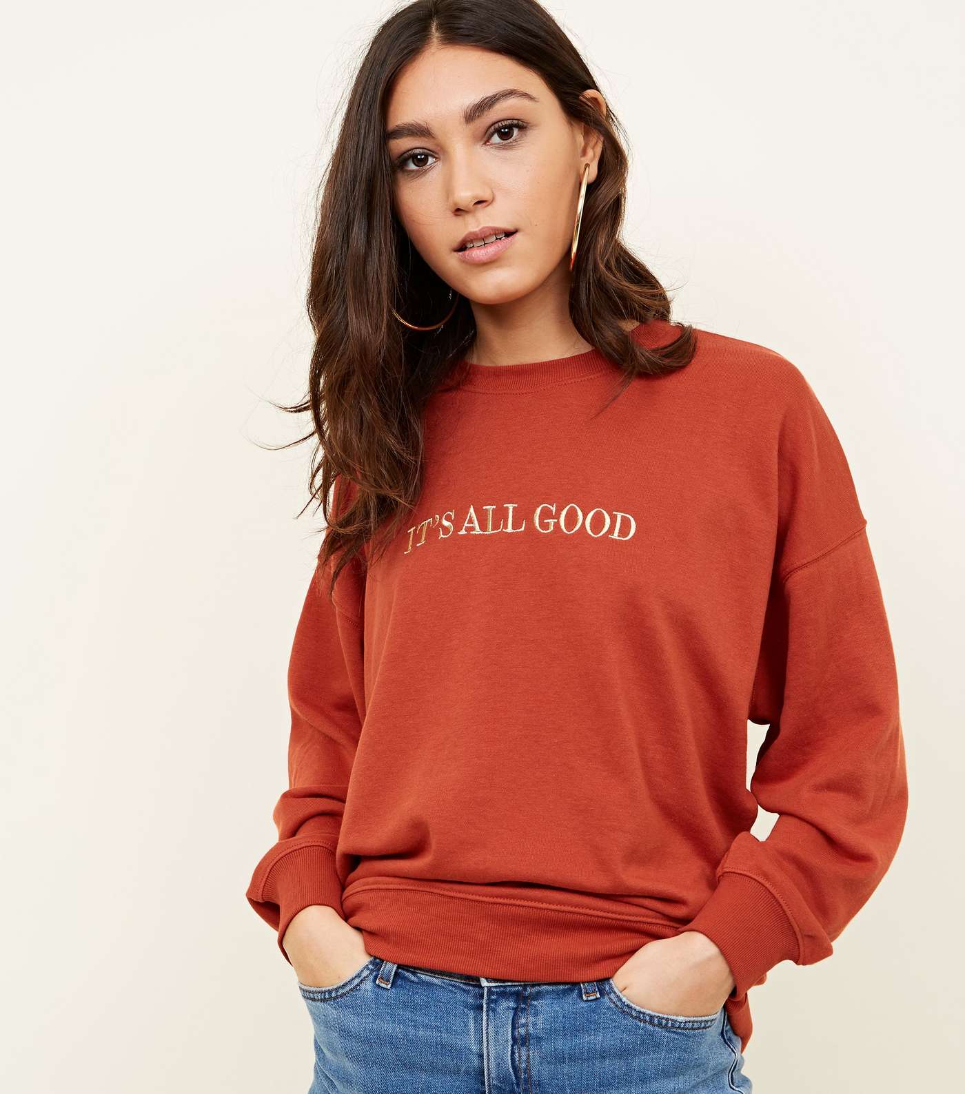Orange It's All Good Embroidered Sweatshirt