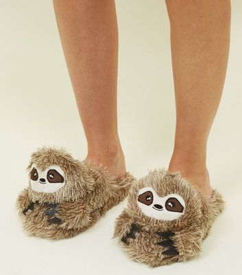 Light Brown Faux Fur Sloth Slippers 
