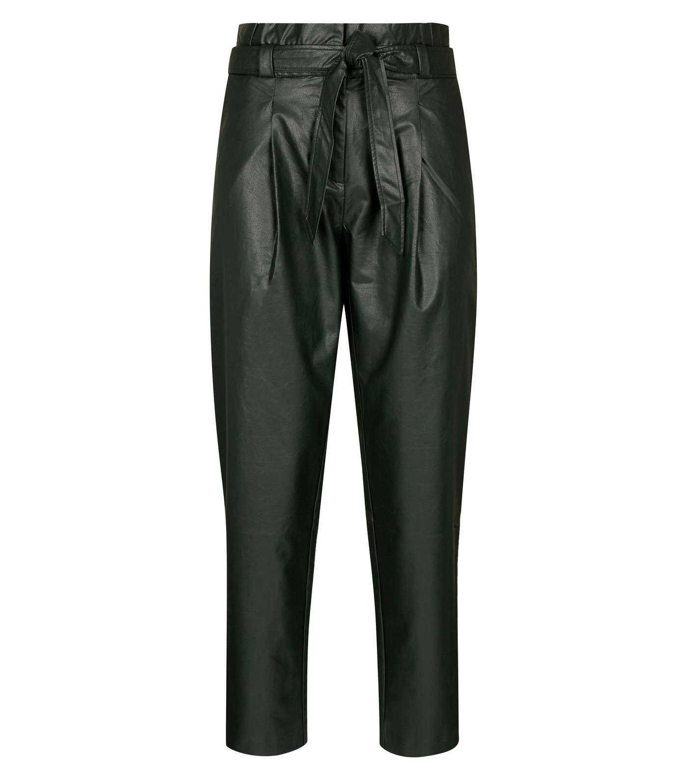 Dark Green Leather-Look Paperbag Trousers Image 4