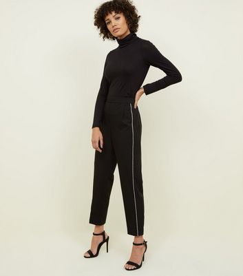 ladies black trousers with side stripe