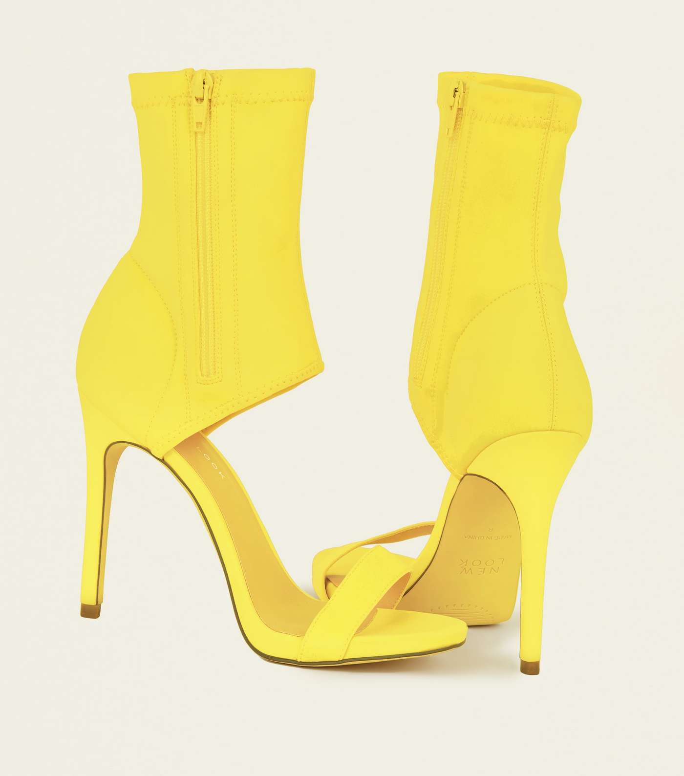 Yellow Scuba Ankle Strap Two Part Stiletto Sandals Image 4