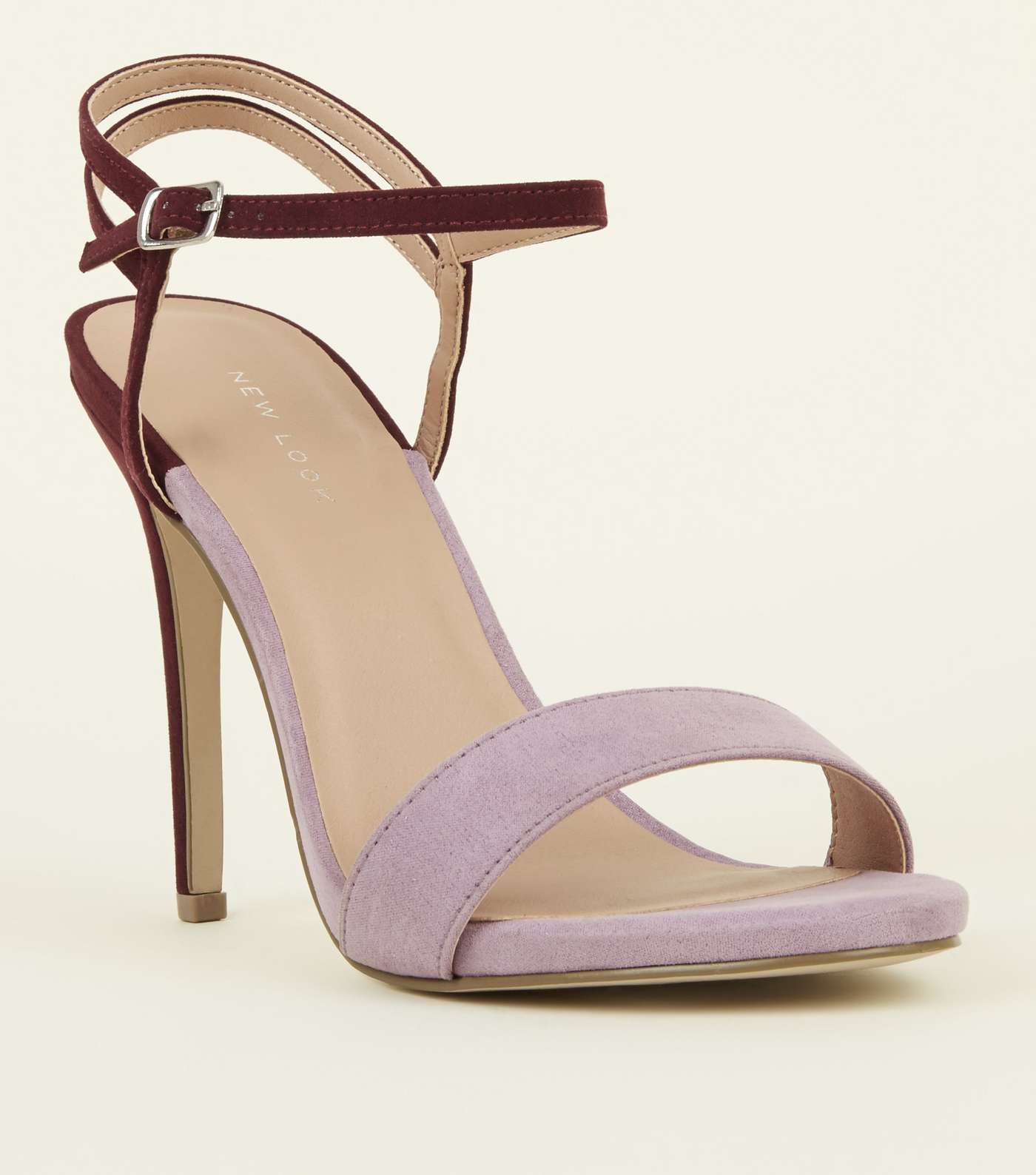 Lilac Contrast Suedette Strappy Barely There Heels