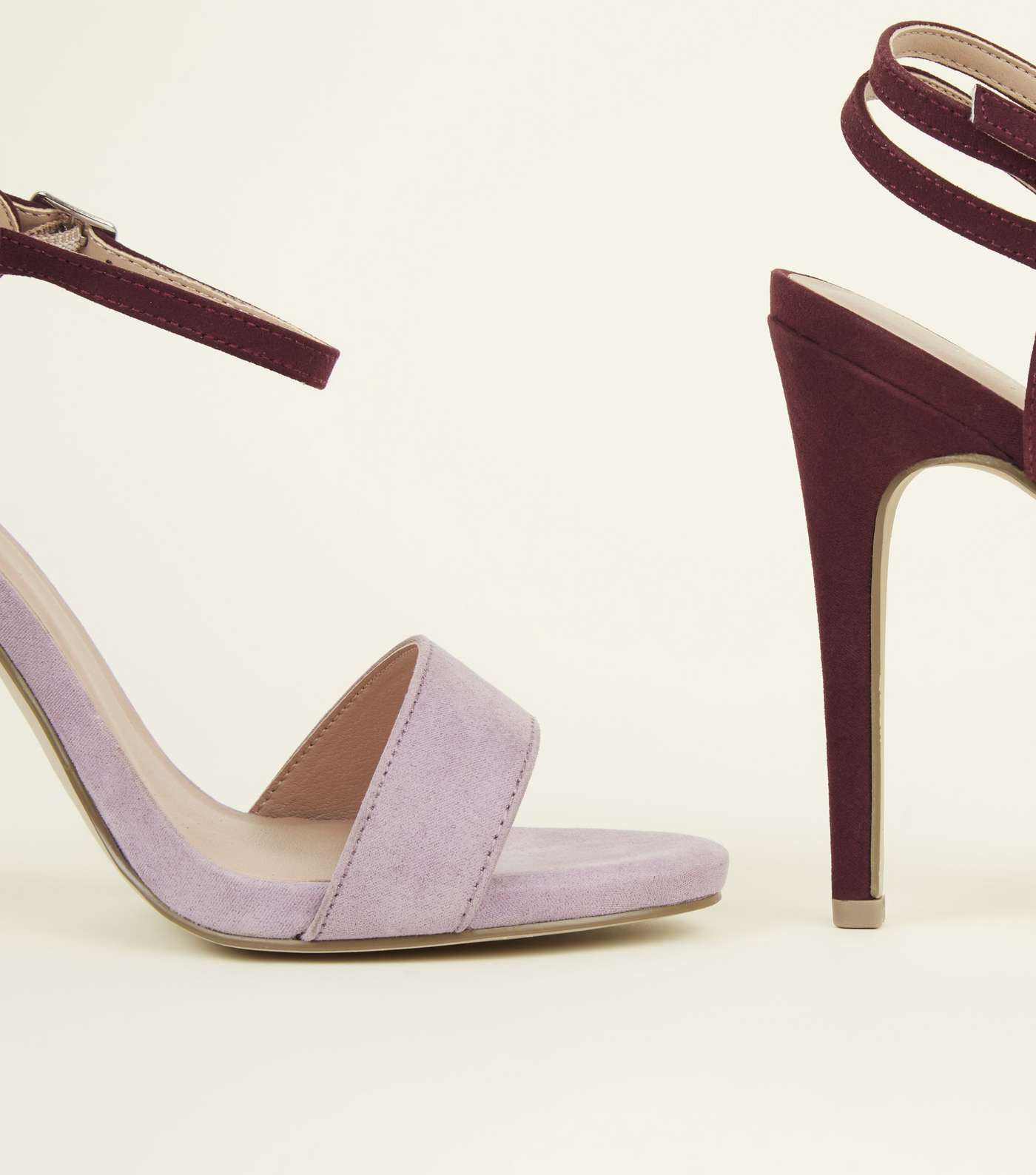 Lilac Contrast Suedette Strappy Barely There Heels Image 3