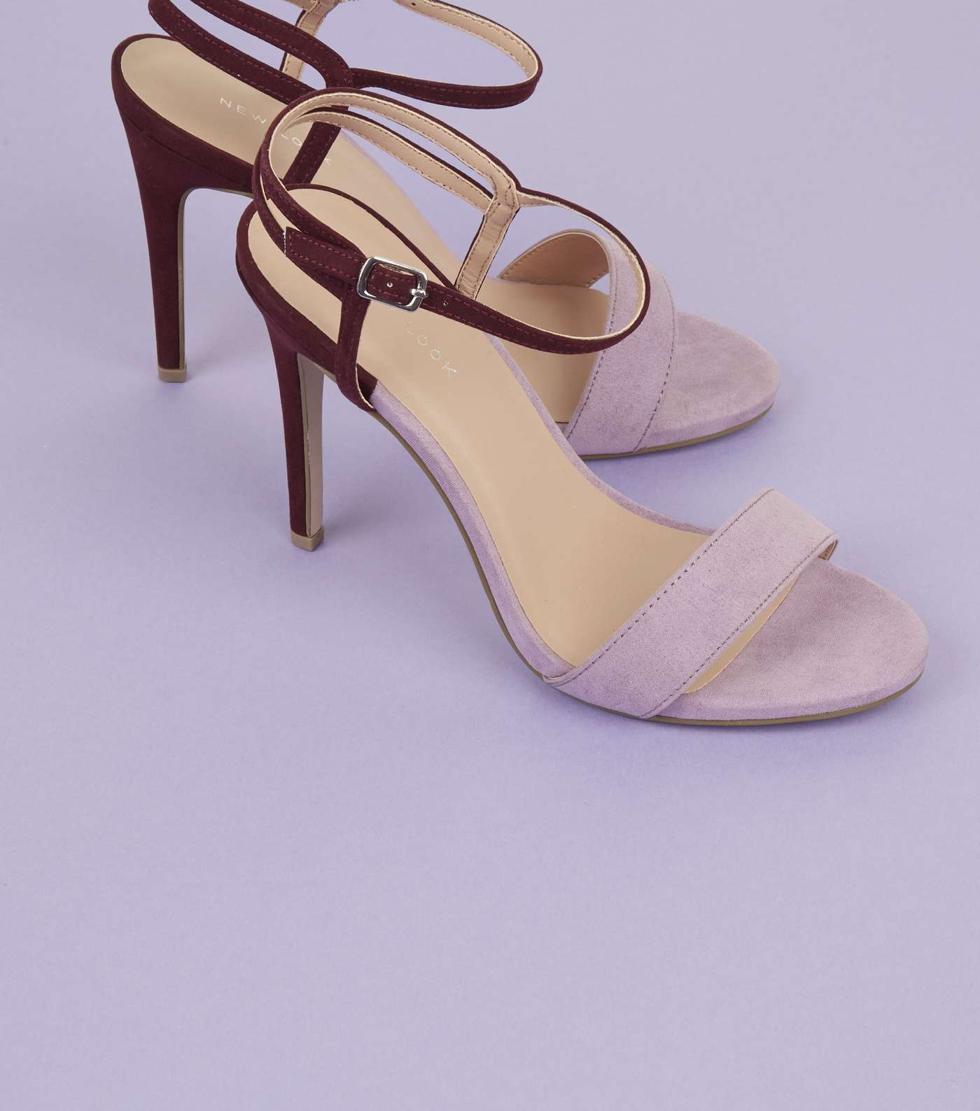 Lilac Contrast Suedette Strappy Barely There Heels Image 5