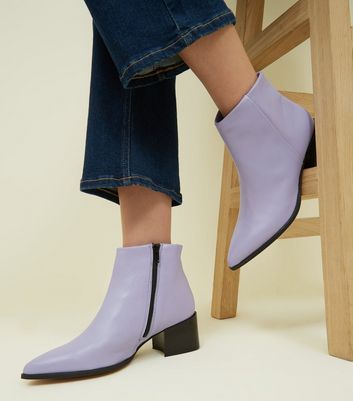 Lilac Premium Leather Block Heel Ankle 