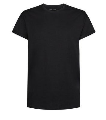 Image of Black Slub Rolled Sleeve T-Shirt New Look