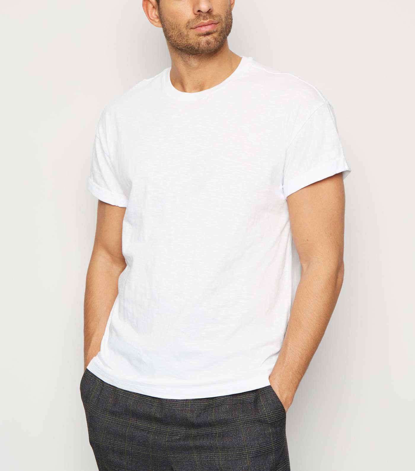 White Slub Rolled Sleeve T-Shirt
