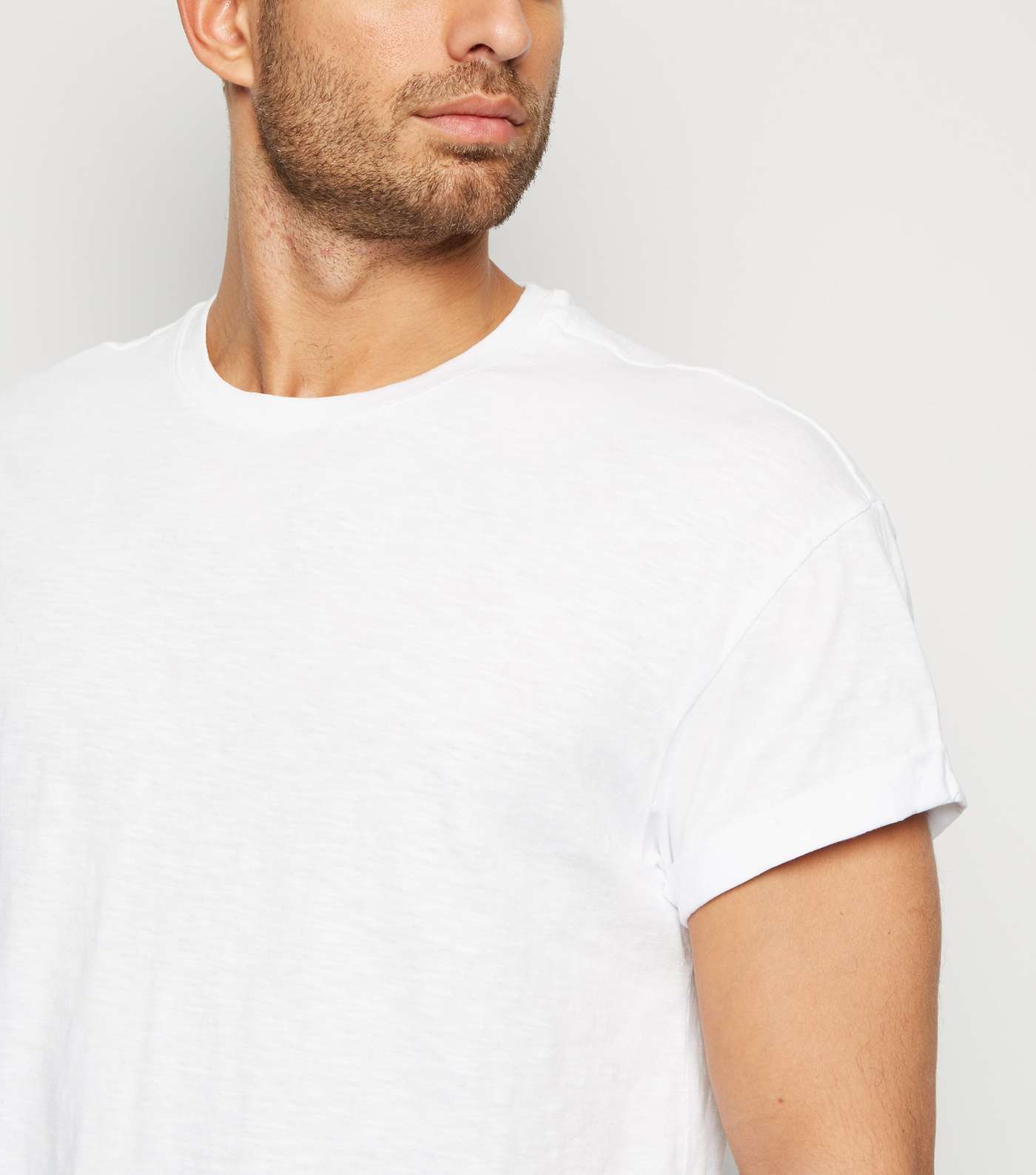 White Slub Rolled Sleeve T-Shirt Image 5