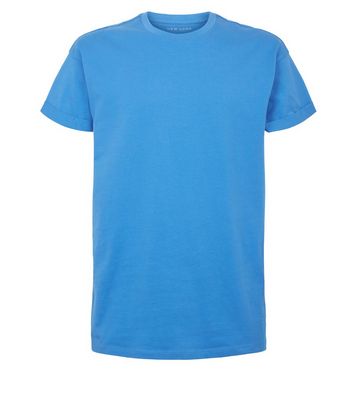Image of Bright Blue Rolled Sleeve T-Shirt New Look