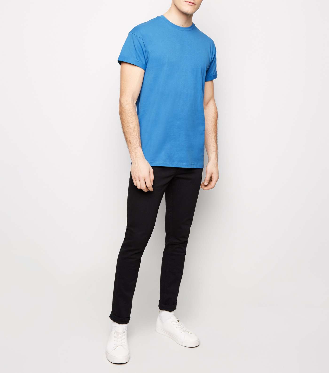 Bright Blue Rolled Sleeve T-Shirt Image 2