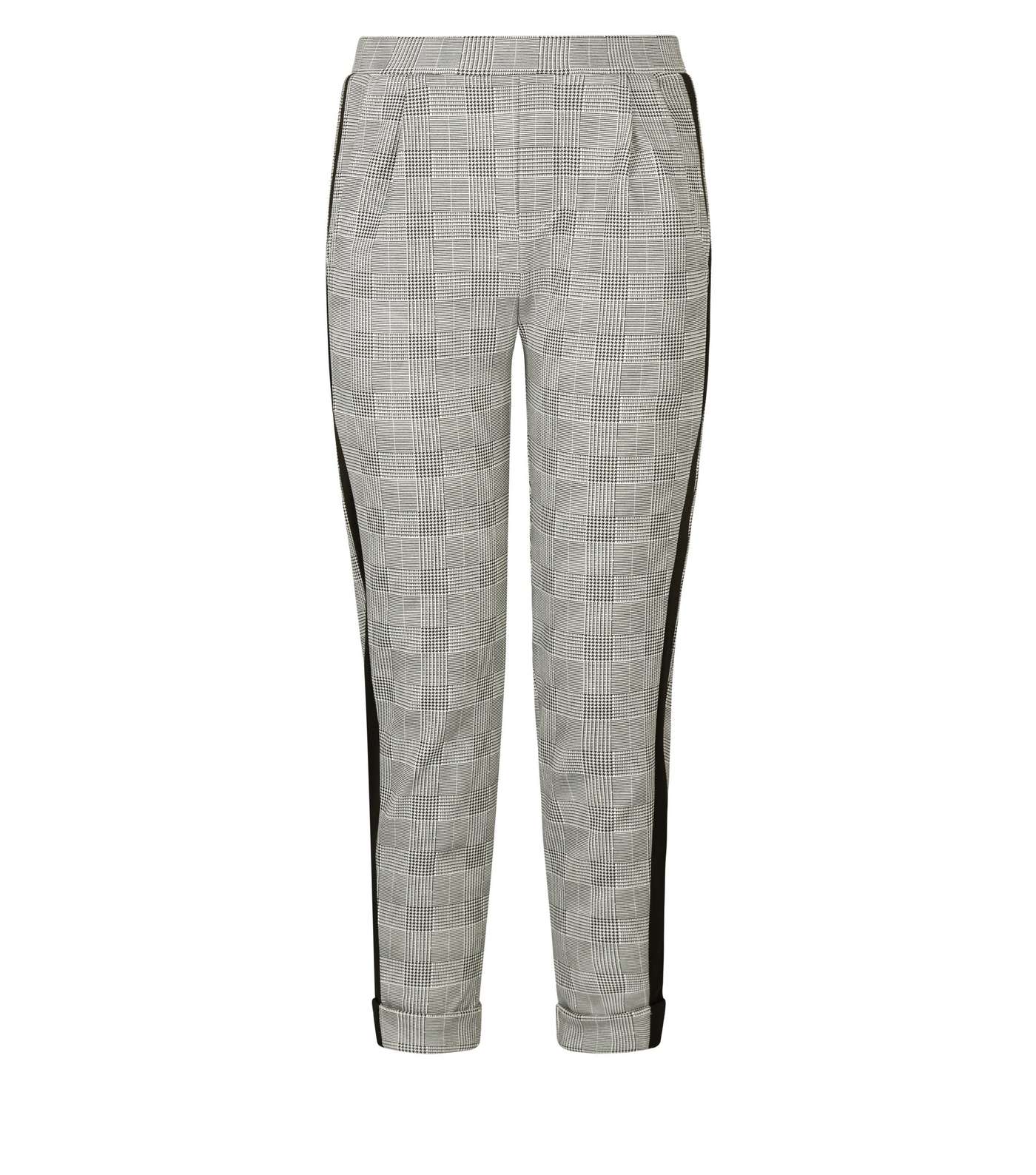 Girls Grey Side Stripe Check Pull-On Trousers Image 4