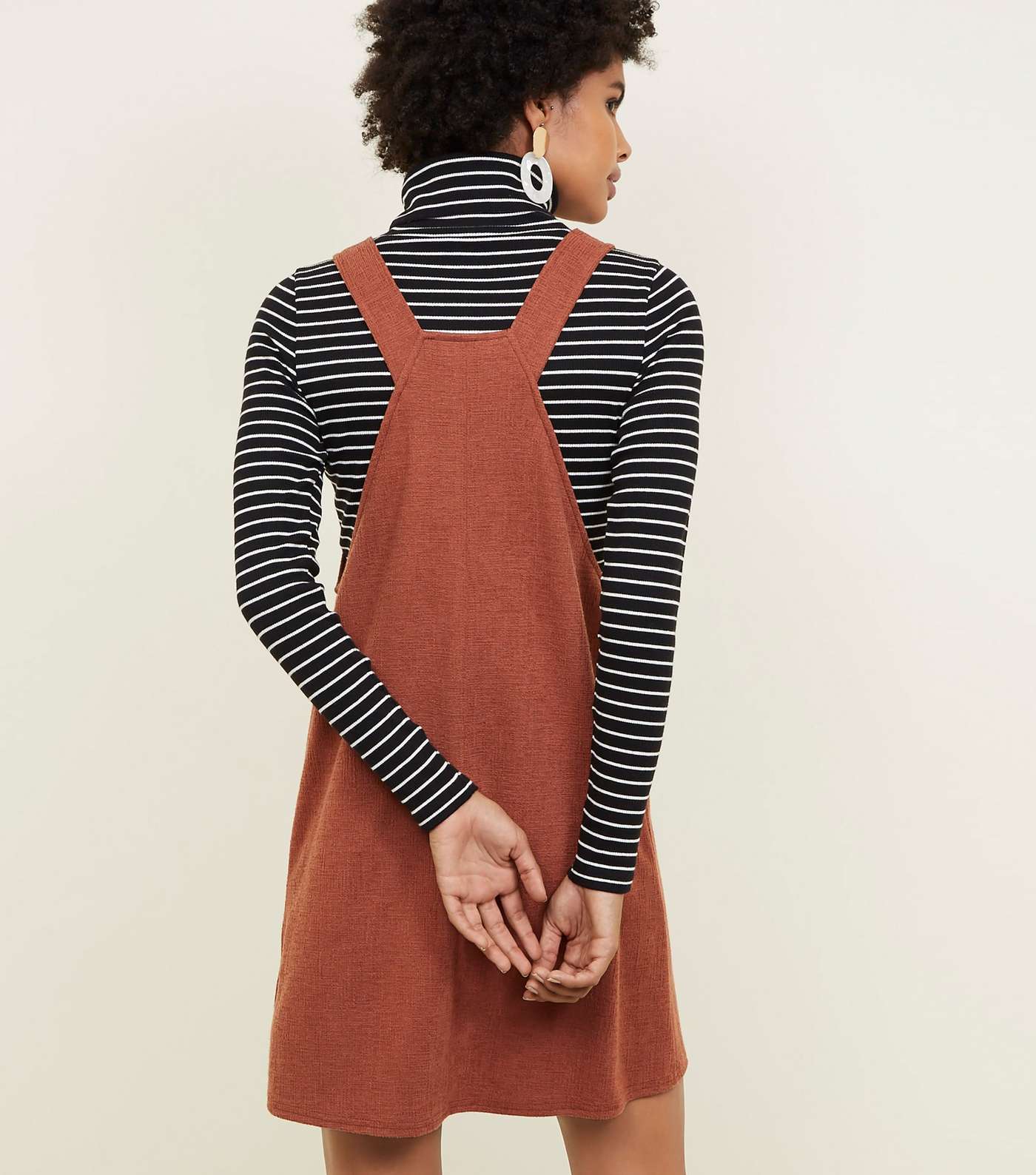 Rust Crosshatch Button Front Pinafore Dress Image 3