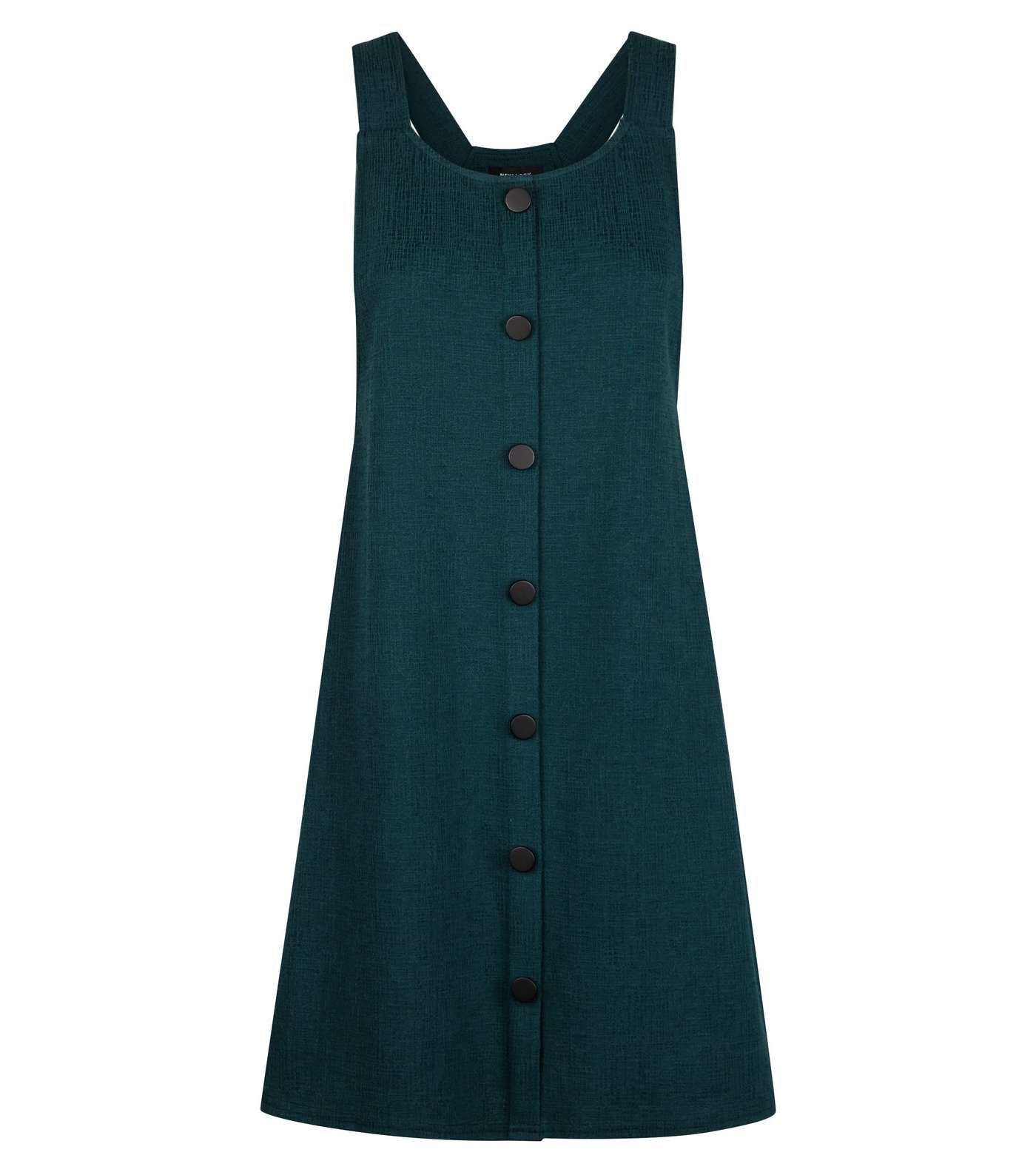 Dark Green Crosshatch Button Front Pinafore Dress Image 4