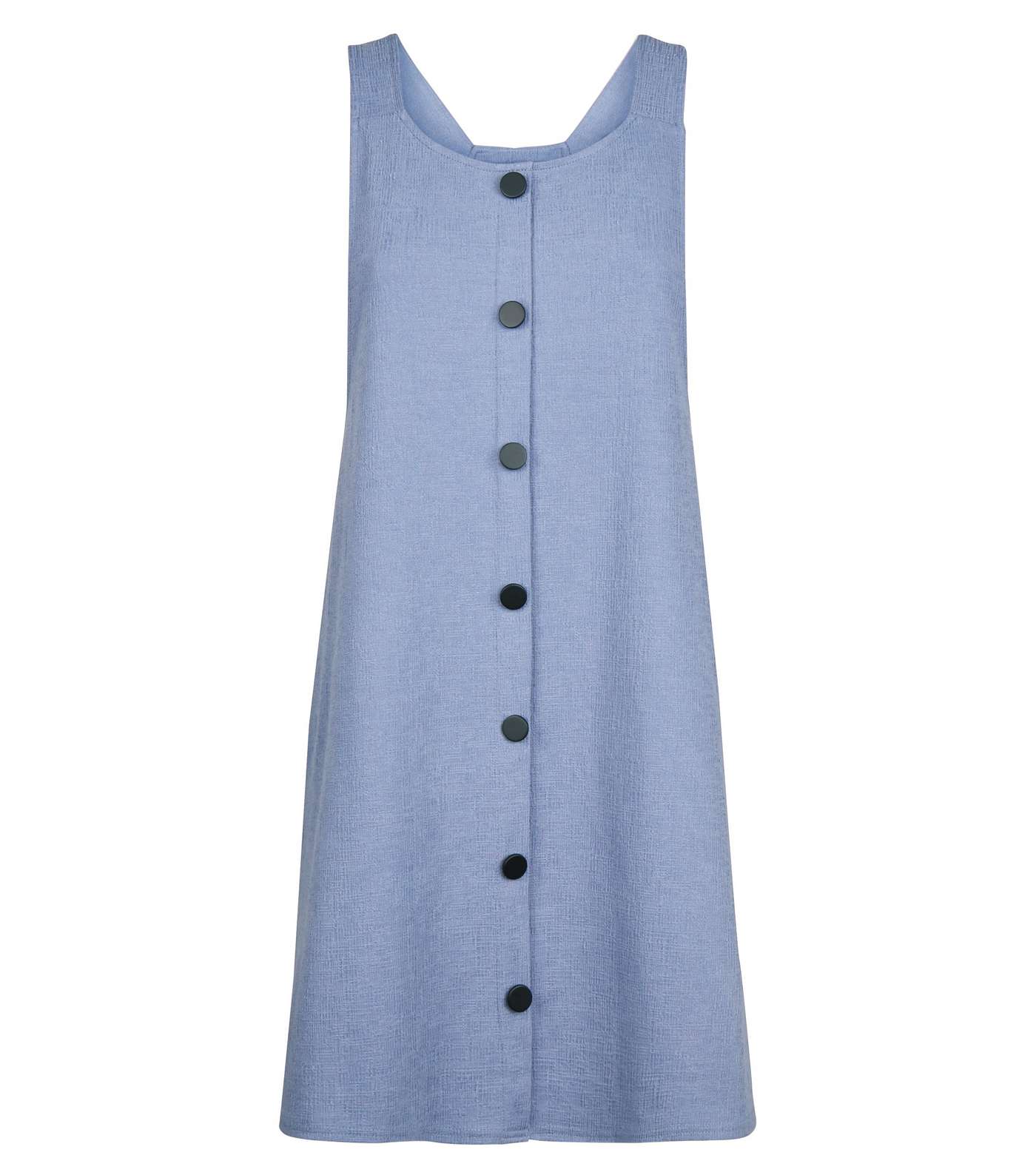 Pale Blue Crosshatch Button Front Pinafore Dress Image 4