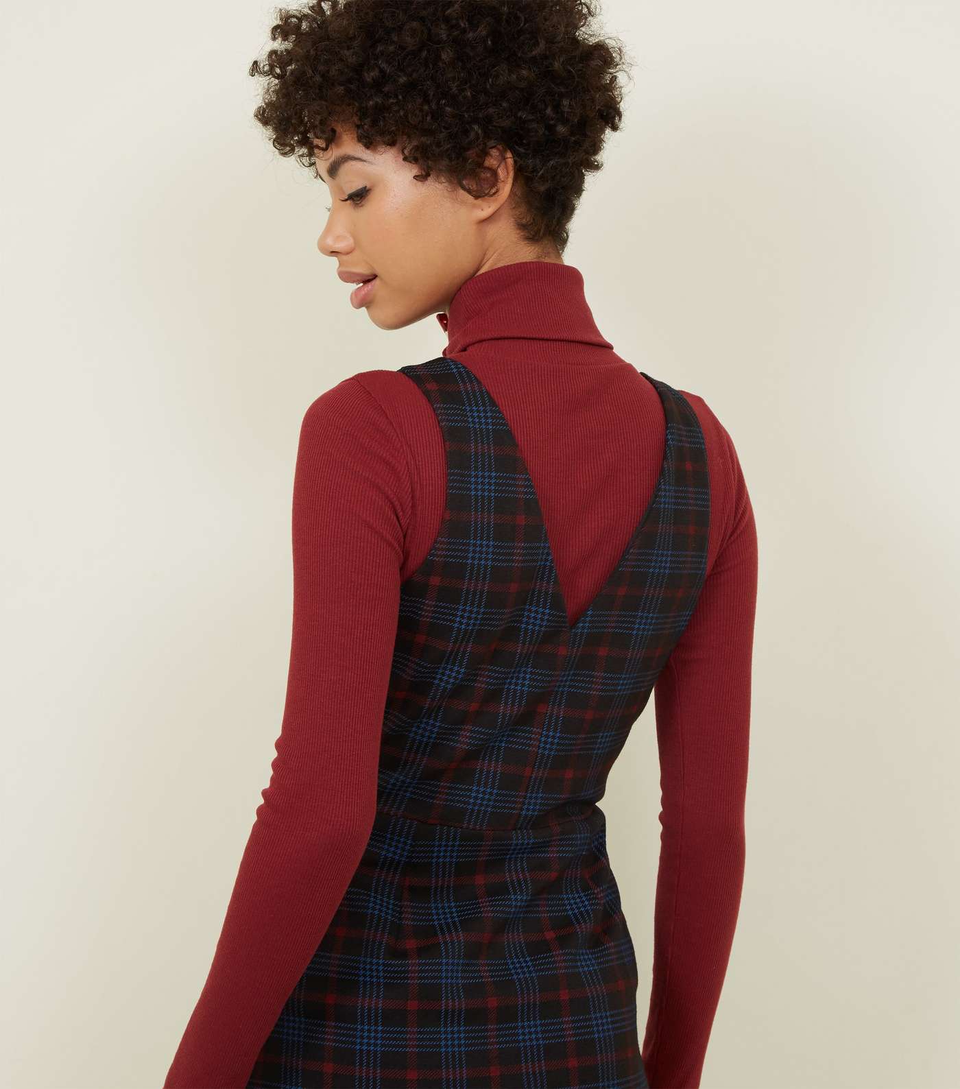 Black Check Button Front Pinafore Dress Image 3