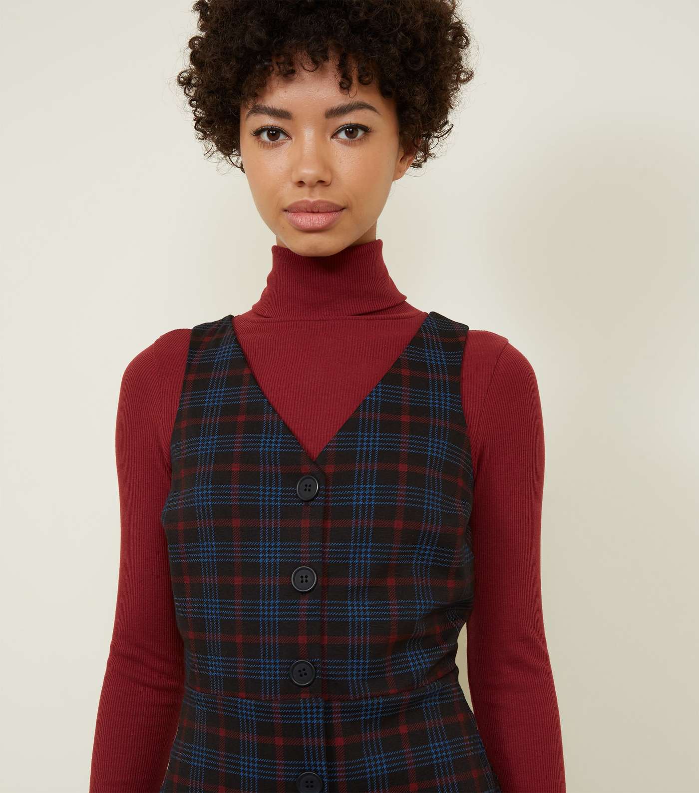 Black Check Button Front Pinafore Dress Image 5