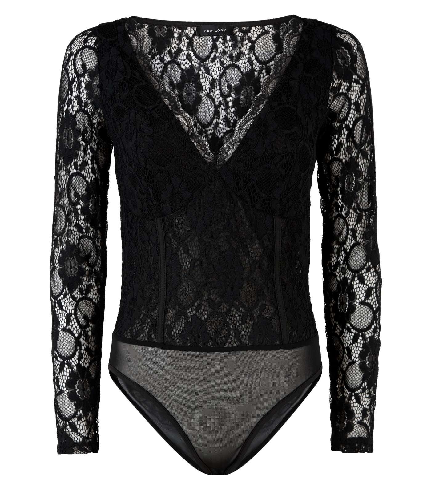 Black Lace Long Sleeve Bodysuit Image 4