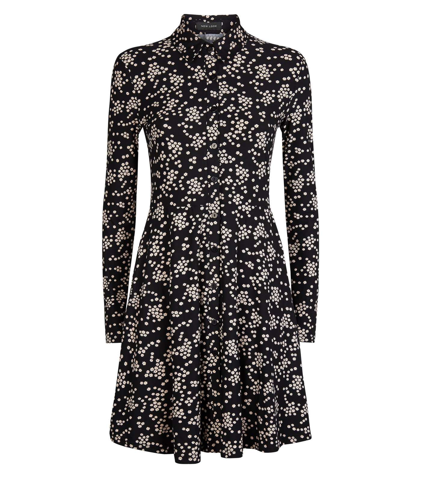 Black Ditsy Floral Soft Touch Shirt Dress Image 4