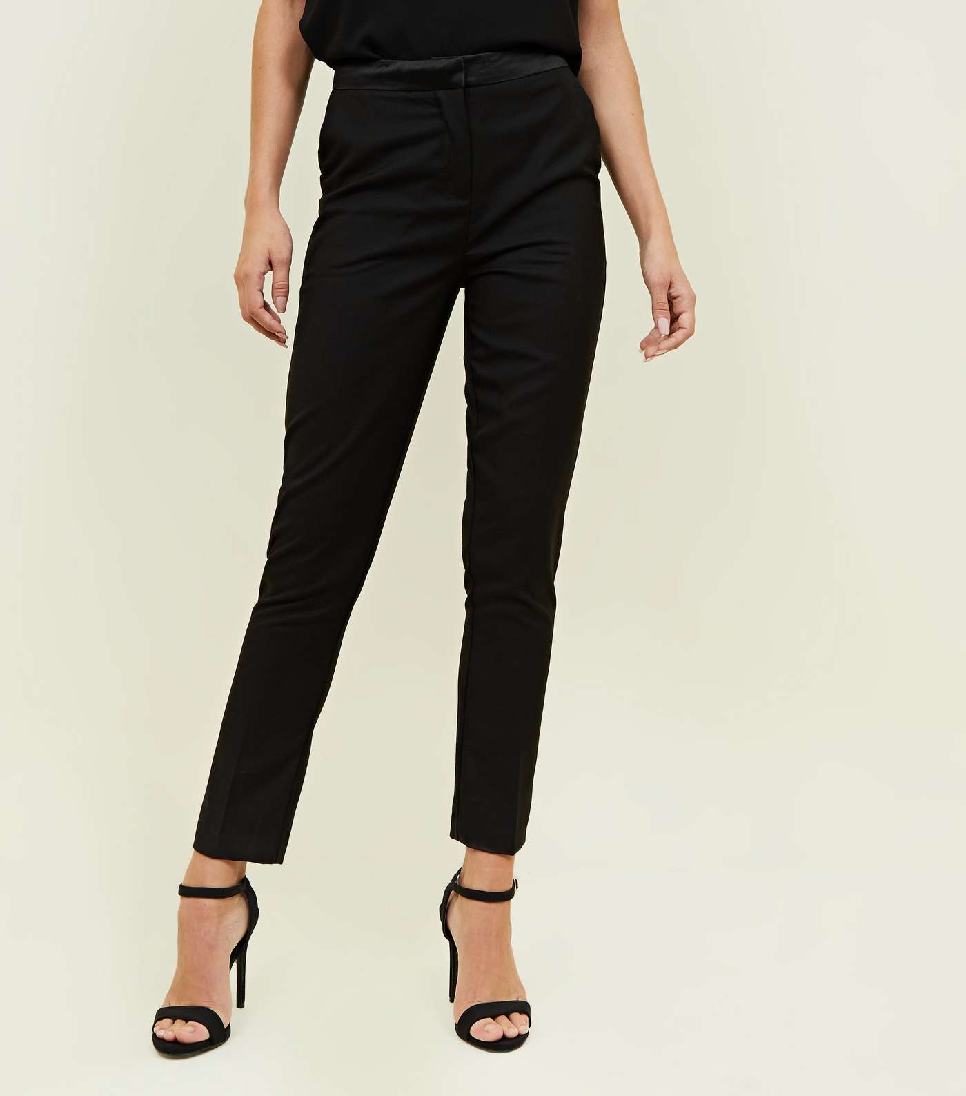 Black Satin Contrast Slim Leg Trousers  Image 2