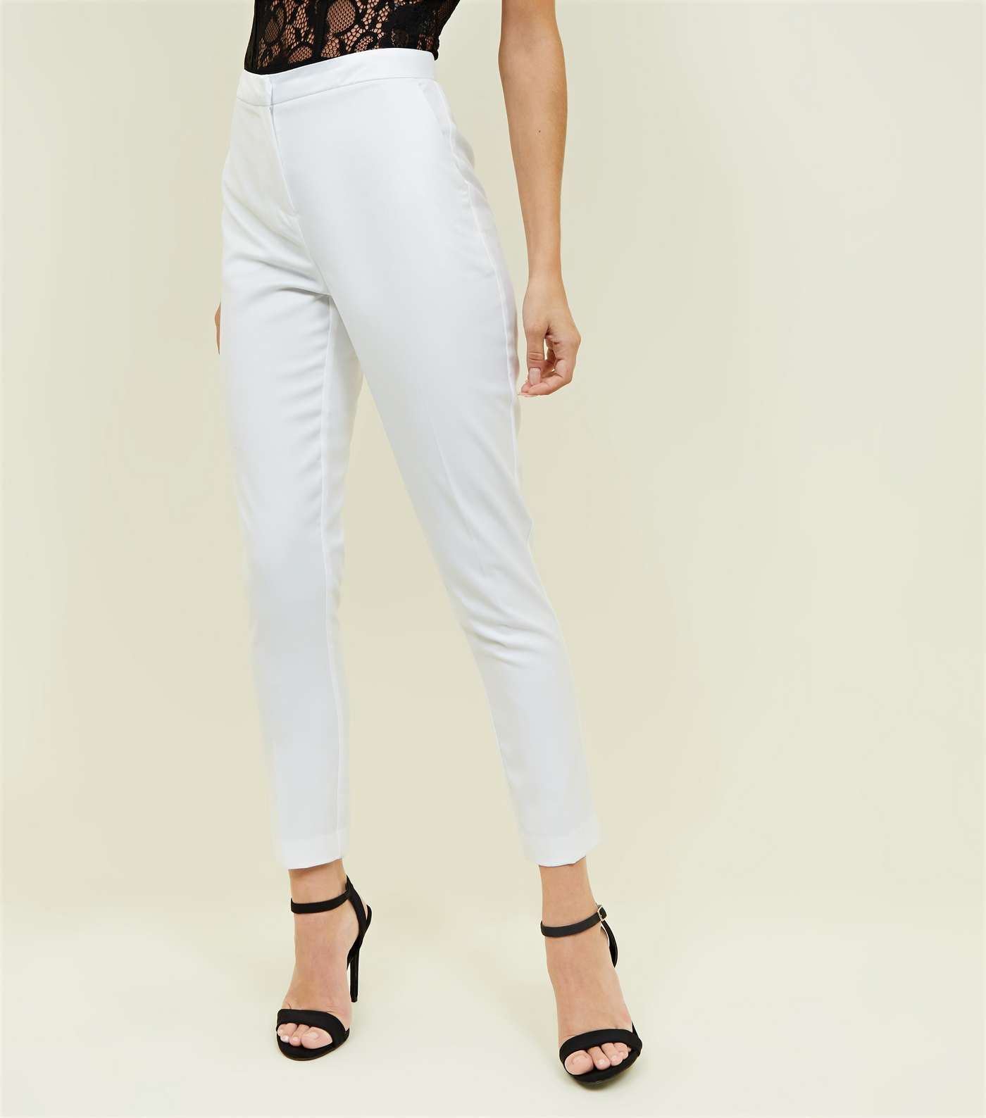 White Satin Contrast Slim Leg Trousers  Image 2