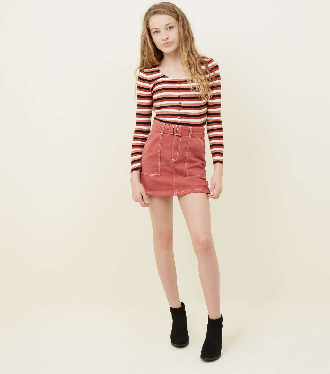 Girls Pink Stripe Button Front Top Image 2