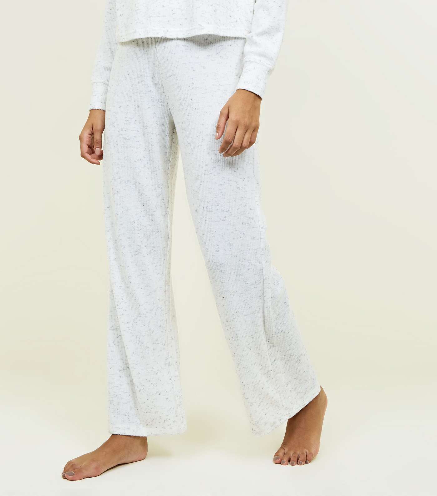 Pale Grey Marl Brushed Rib Pyjama Joggers Image 2