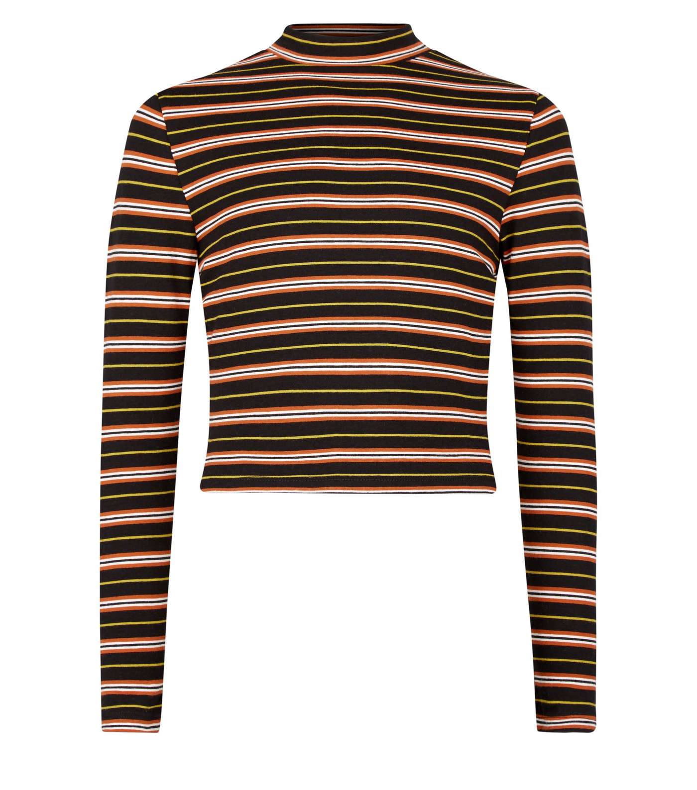 Girls Brown Stripe High Neck Long Sleeve T-Shirt Image 4