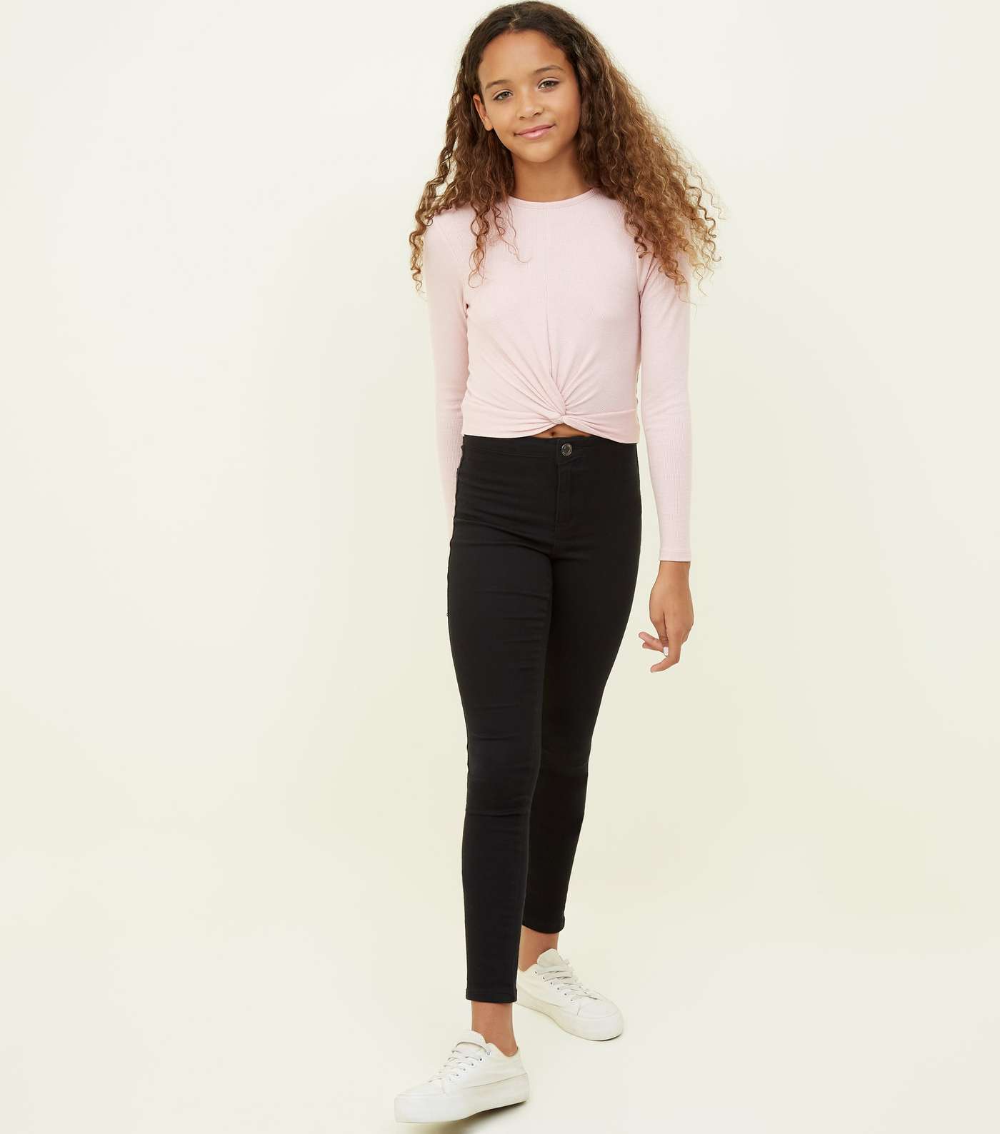Girls Pink Ribbed Long Sleeve Twist Front Top  Image 2