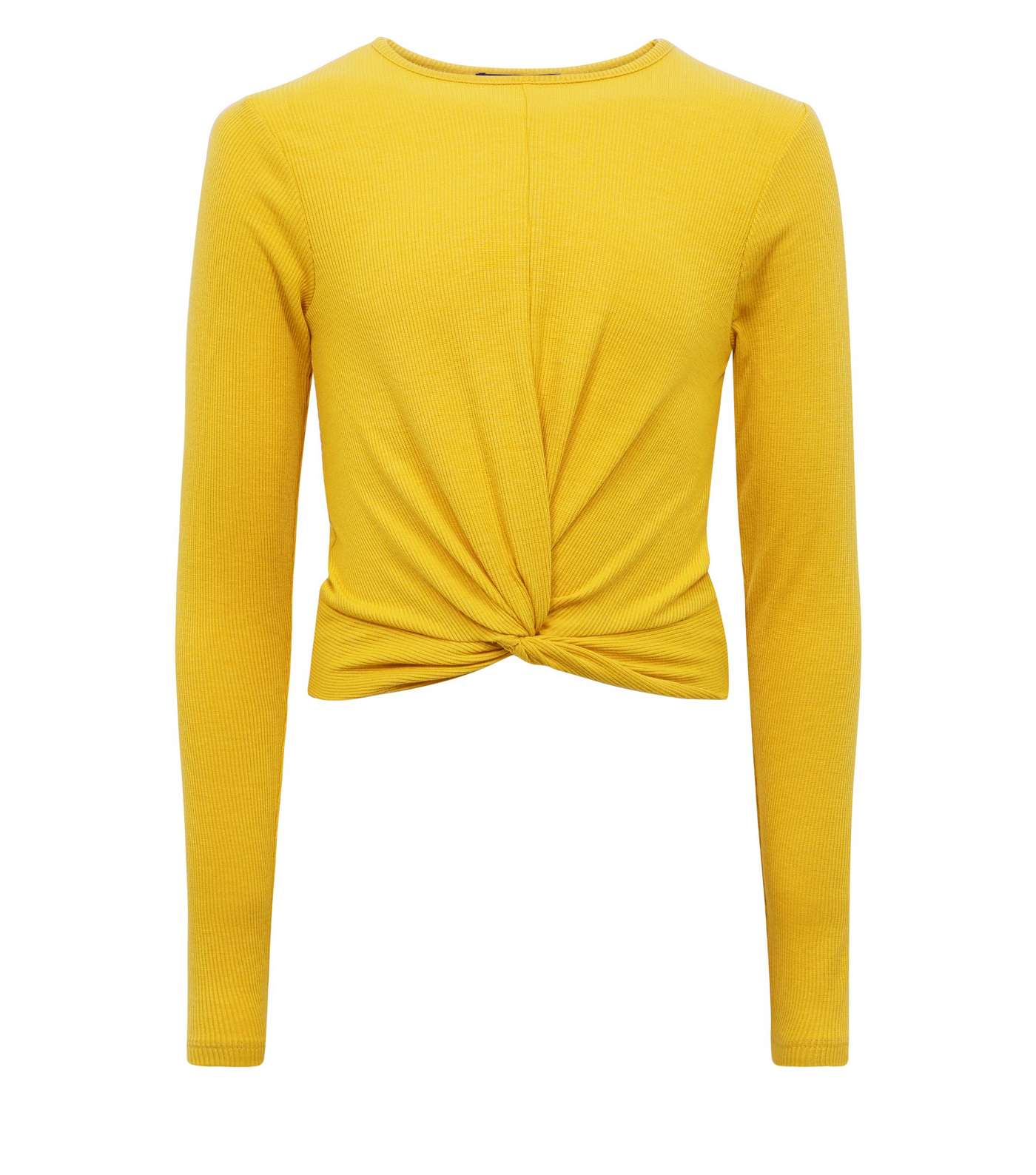 Girls Mustard Ribbed Long Sleeve Twist Front Top  Image 4
